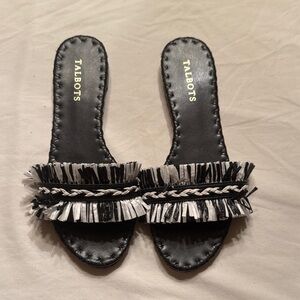 Talbots Fringe Black and White Sandals